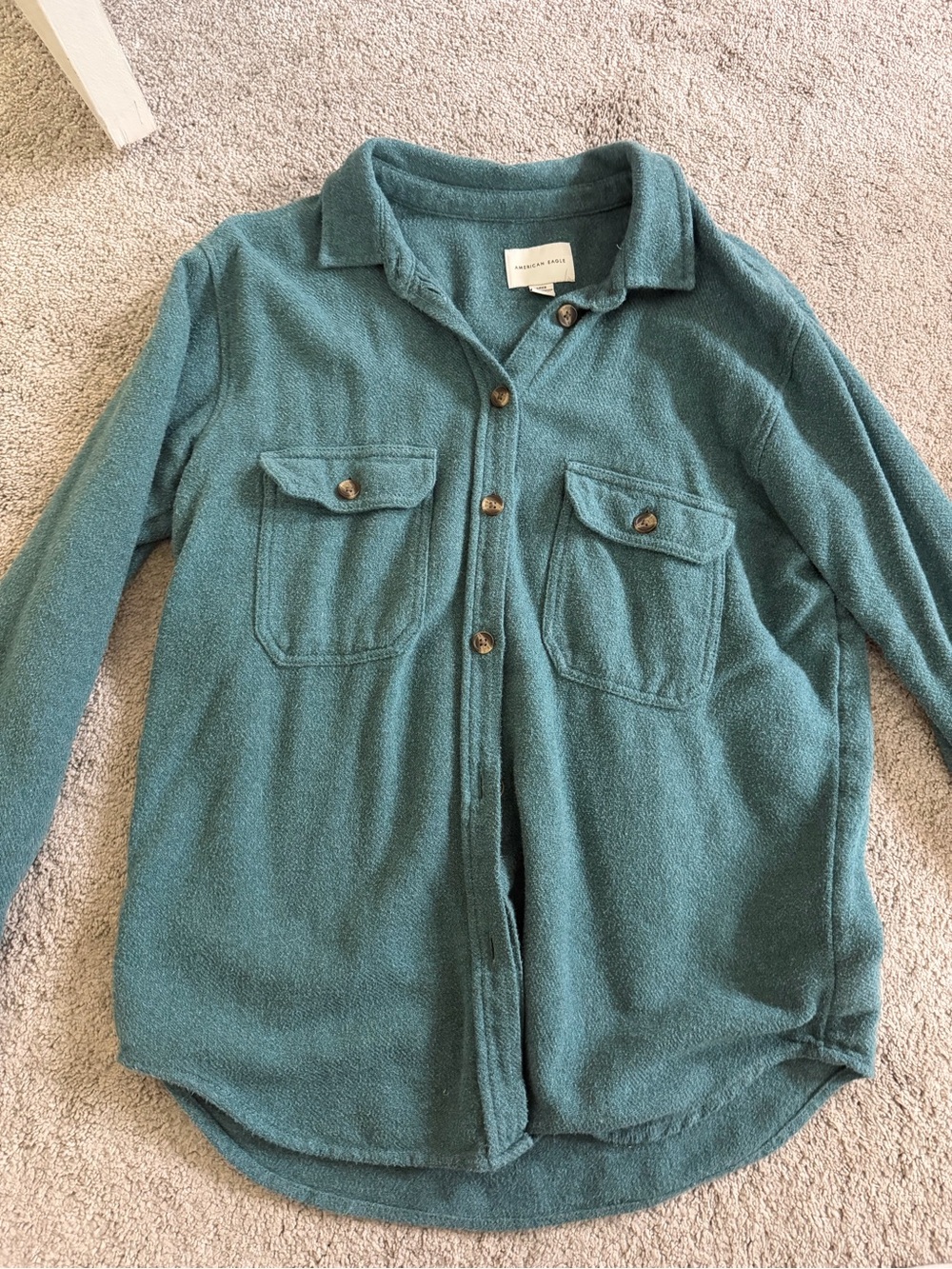 American Eagle Outfitters Teal Wool-Texture Button Shirt